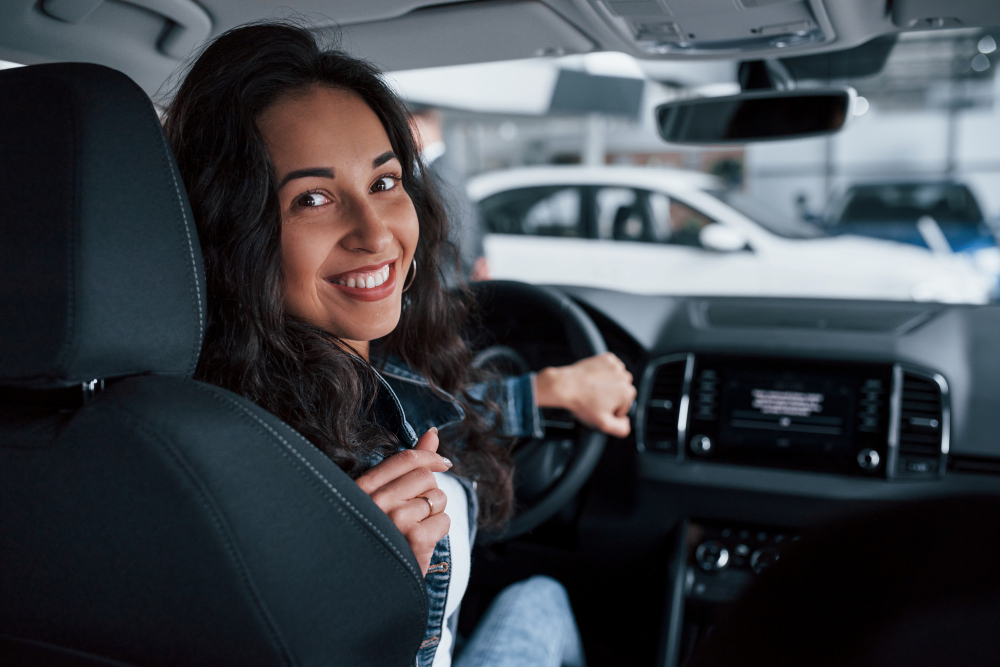 moving-backwards-ute-girl-with-black-hair-trying-her-brand-new-expensive-car-automobile-salon