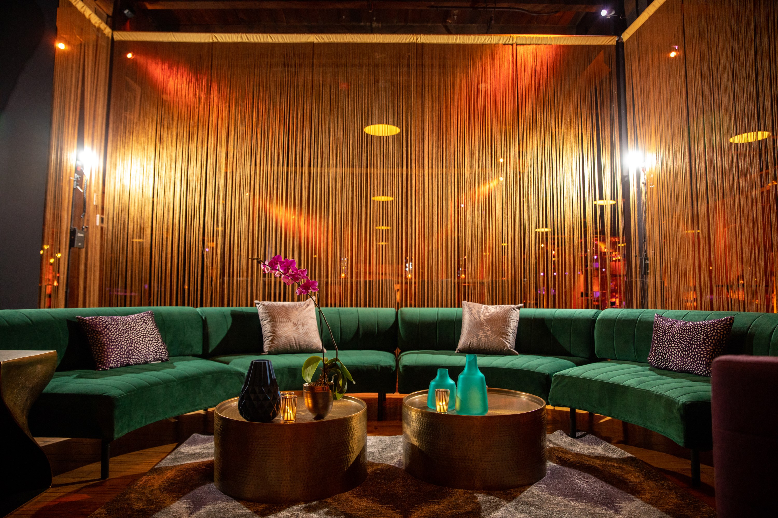 Lounge Event at Heirloom with Green Velvet Couches