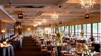 The Lodge at The Willows decorated for a spring wedding reception in Indianapolis