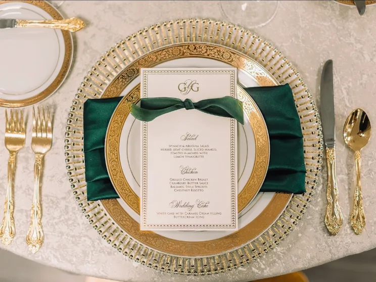green and gold place setting green and gold place setting