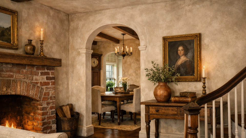 Lime Wash Finish Painting Creates Ambiance in Historic Boston Living Room