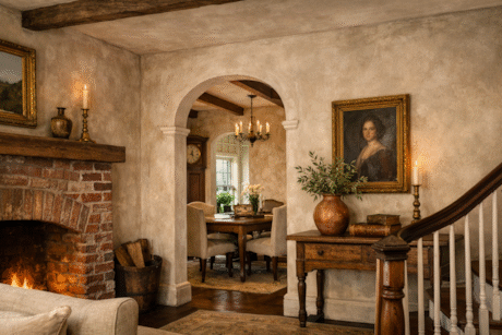 Lime Wash Finish Painting Creates Ambiance in Historic Boston Living Room