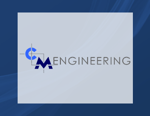 C M Engineering on blue background