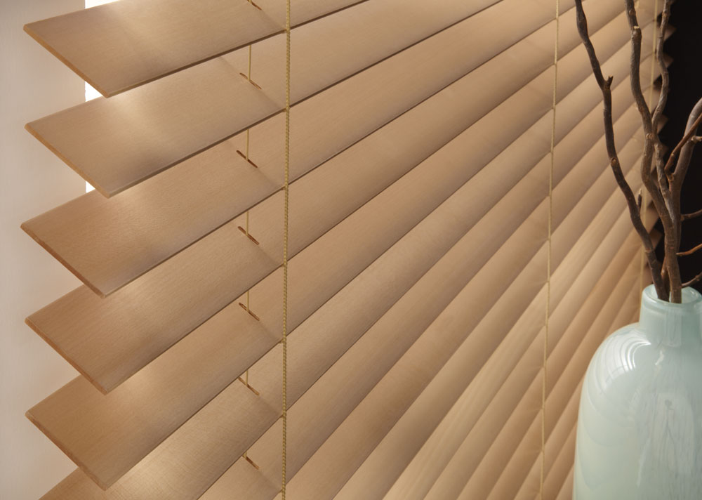 closeup of light brown Heartland Woods® Wood Blinds