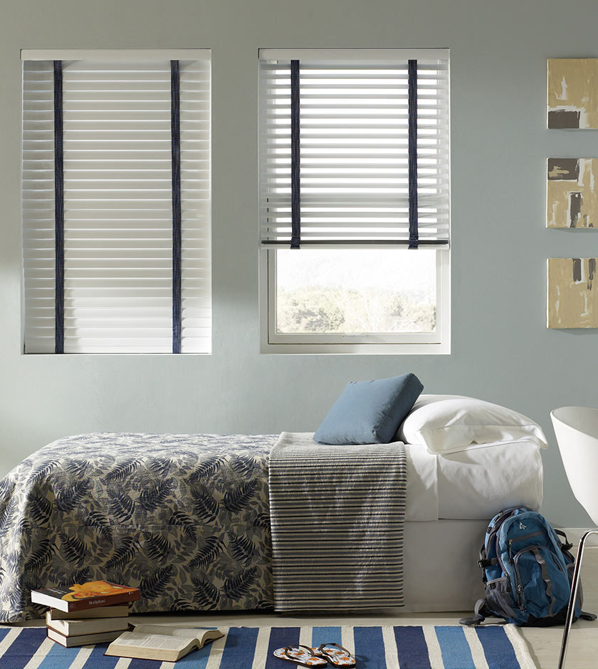 Classic Collection® Aluminum Blinds with Embellishment Trim Banding & Interior Masterpieces® Custom Bedding and Pillows