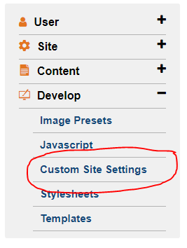 Custom Site Settings
