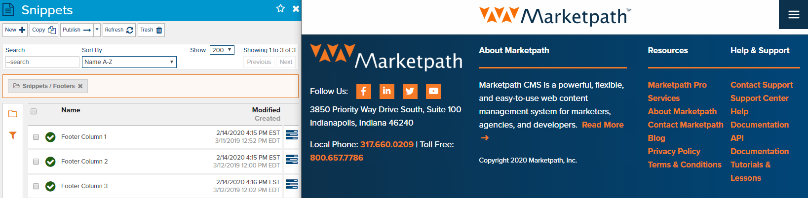 Snippets make up a footer