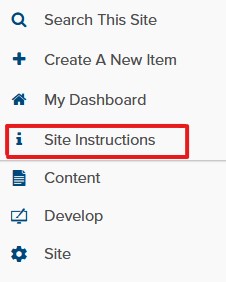 open site instructions from the site menu
