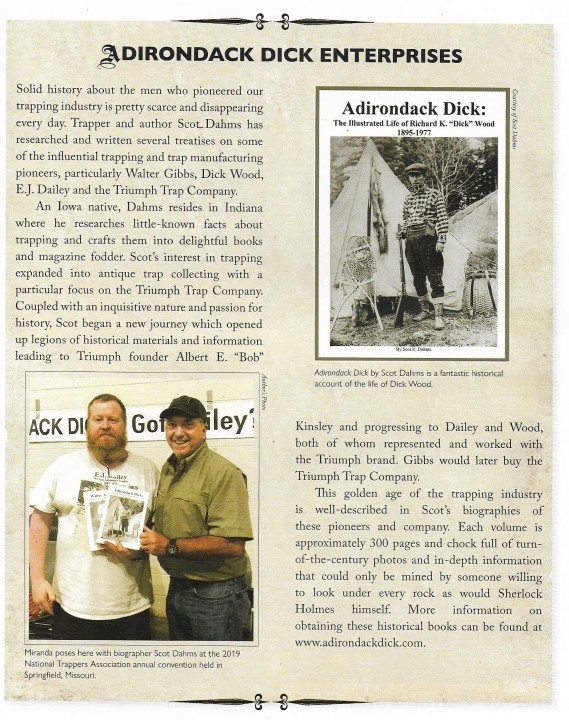 Scot Dahms Featured In Book by Tom Miranda entitled Master Trappers