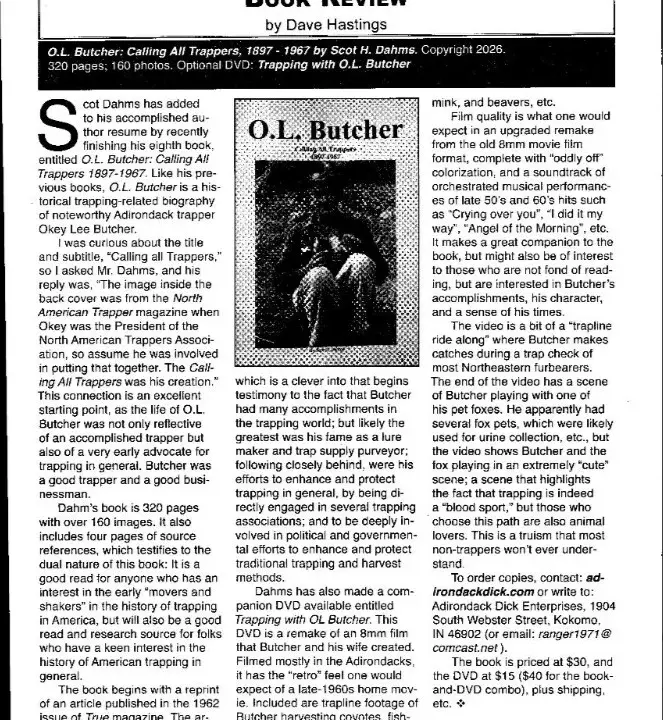 Book Review by Dave Hasting - O.L. Butcher - Calling All Trappers