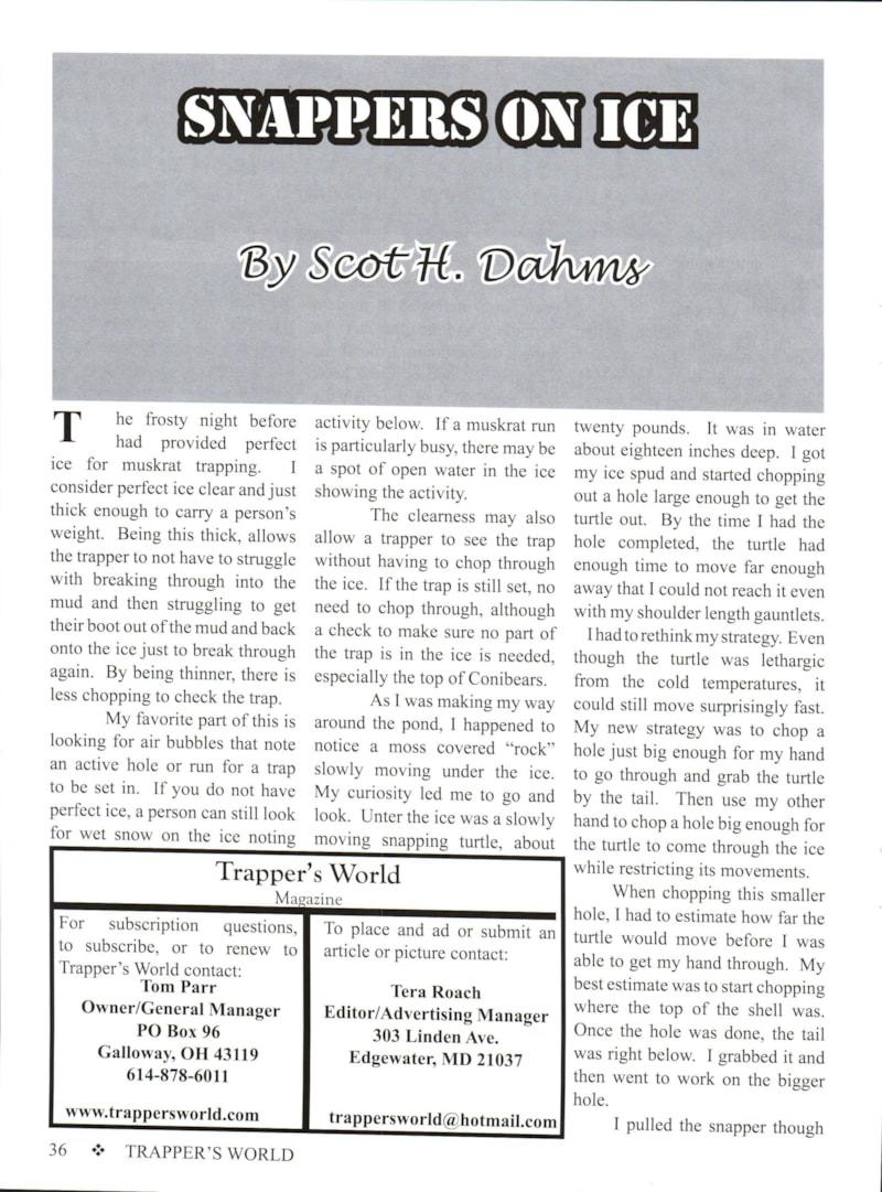 Snappers On Ice - By Scot Dahms - Trapper's World Magazine (Page 1)