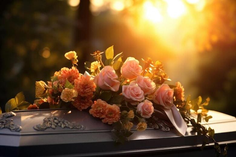 coffin-with-multicolored-flowers-sunset_447653-7384