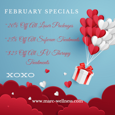 February Specials - 20% Off Laser Packages, 25% Off Sofwave, $25 Off IV Therapy