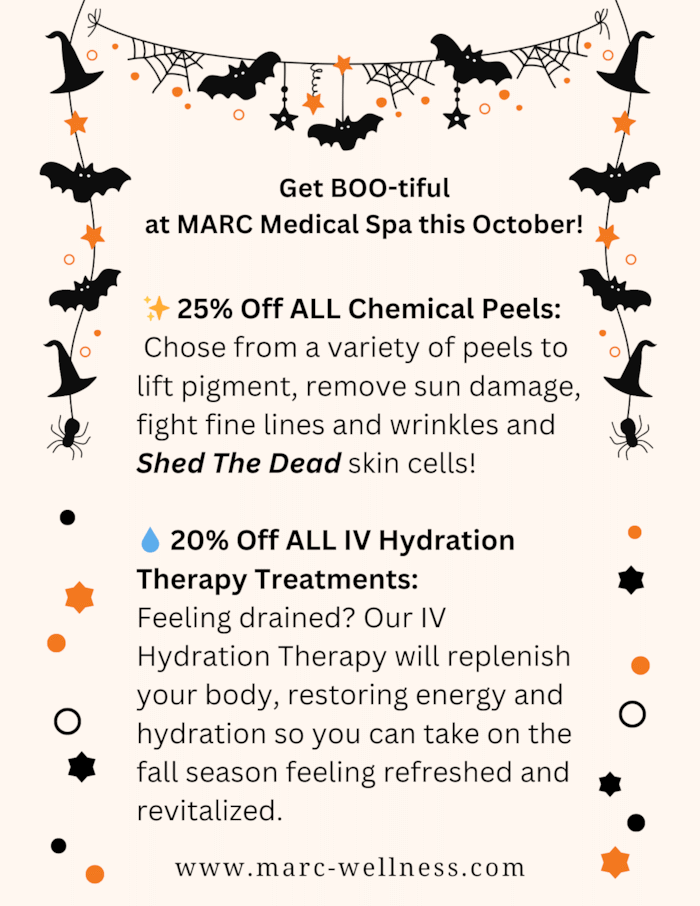 25% off Chemical Peels | 20% off IV Hydration - October Specials at MARC - Gastonia, NC