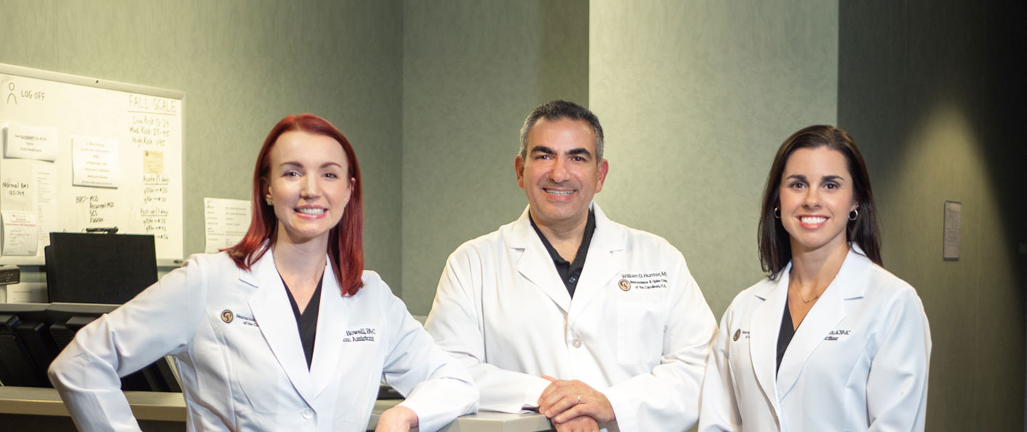The medical team at Neuroscience & Spine Center of the Carolinas includes Dr. Hunter, Megan, and Danielle