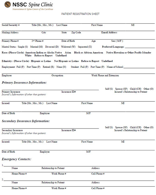 NSSC's Patient Registration Form