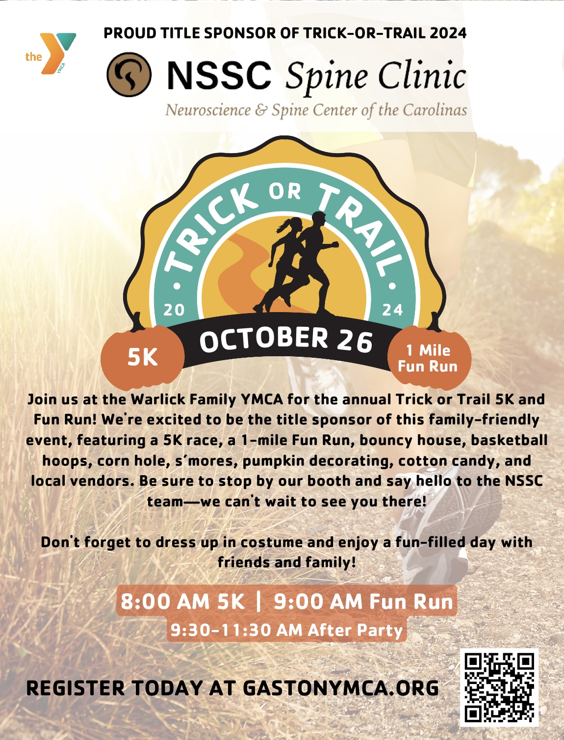 Warlick Family YMCA Trick or Trail 5k Trail Run and 1 Mile Fun Run - NSSC Spine Clinic