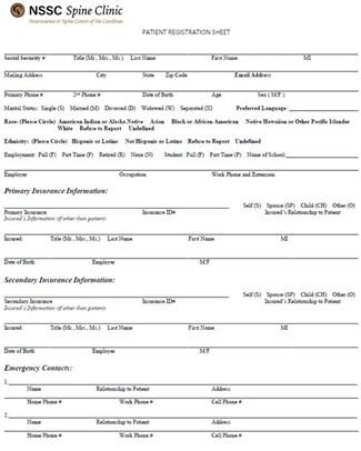 NSSC's Patient Registration Form