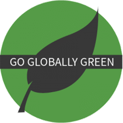 Go Globally Green on a leaf with a green circle background