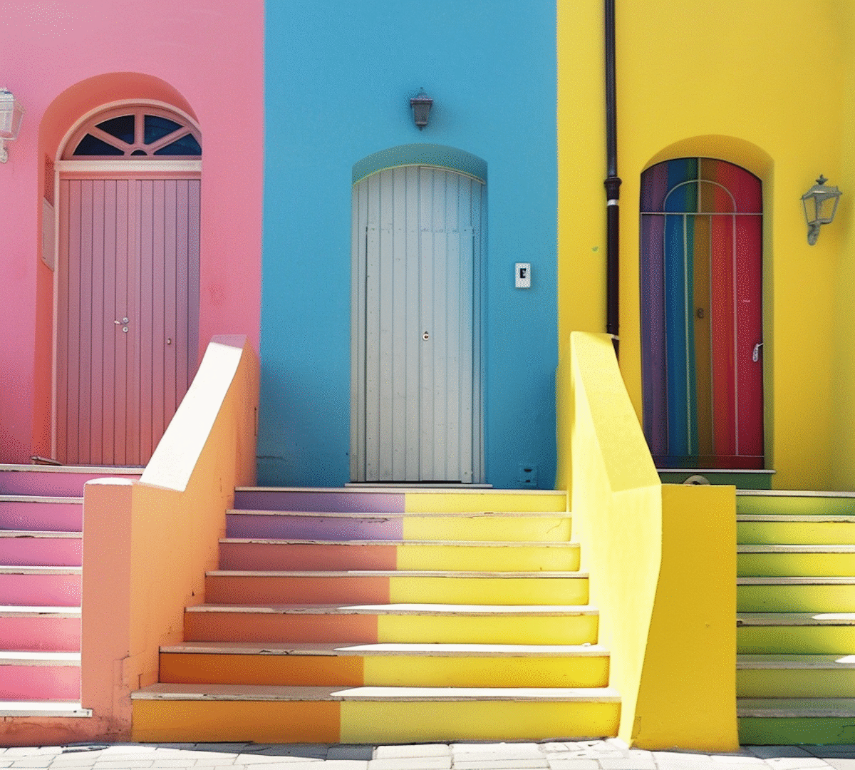 Vibrant Staircase to Colorful Doors Vibrant Staircase to Colorful Doors