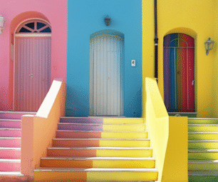 Vibrant Staircase to Colorful Doors Vibrant Staircase to Colorful Doors