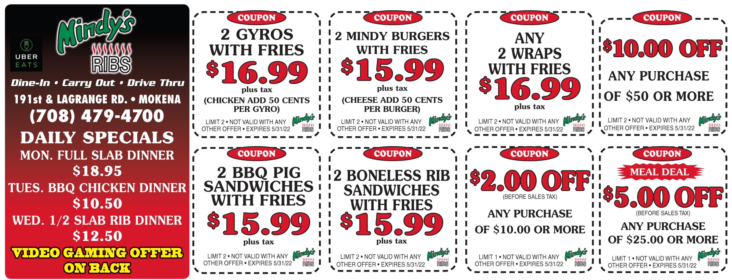 Coupons | Mindy's Ribs | Mokena, Illinois
