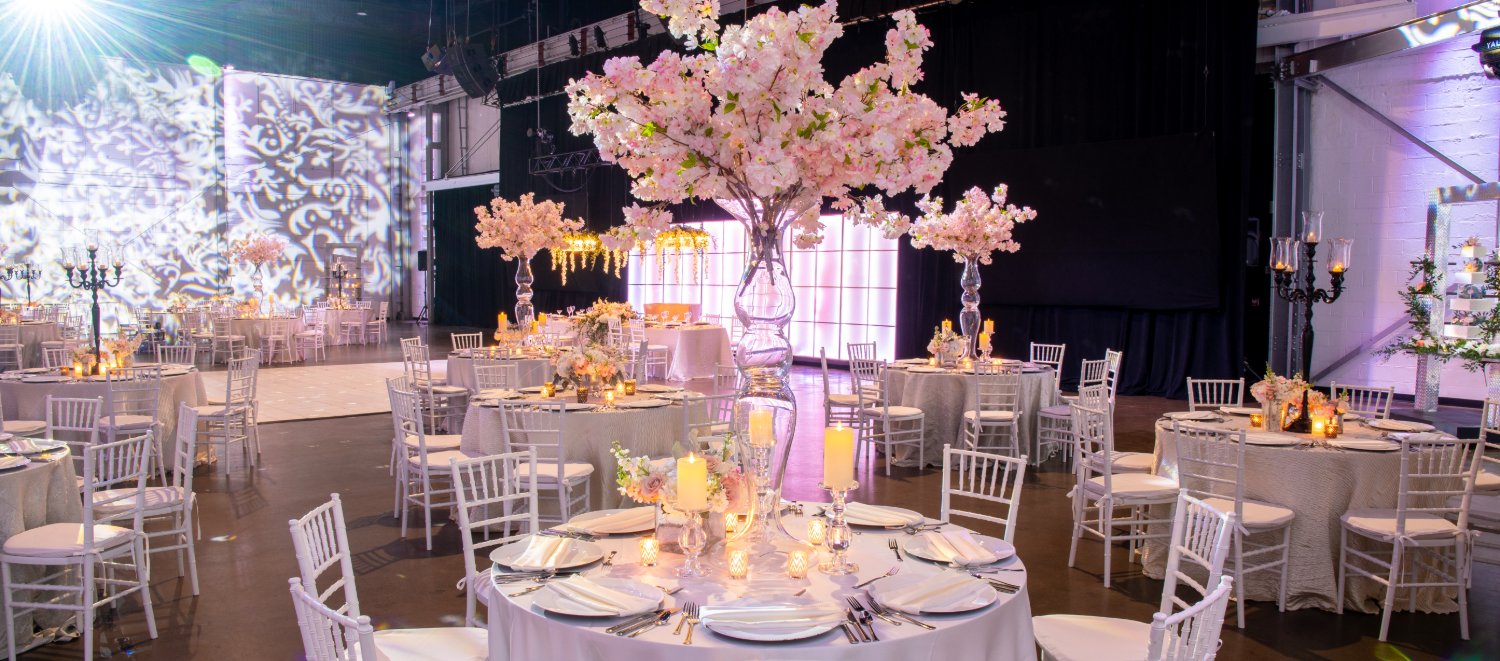 Pink Flower Wedding Reception Downtown Indianapolis