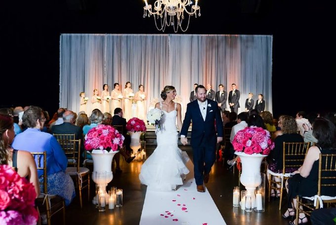 Navy and Pink Wedding Ceremony and Reception Downtown Indianapolis Recessional
