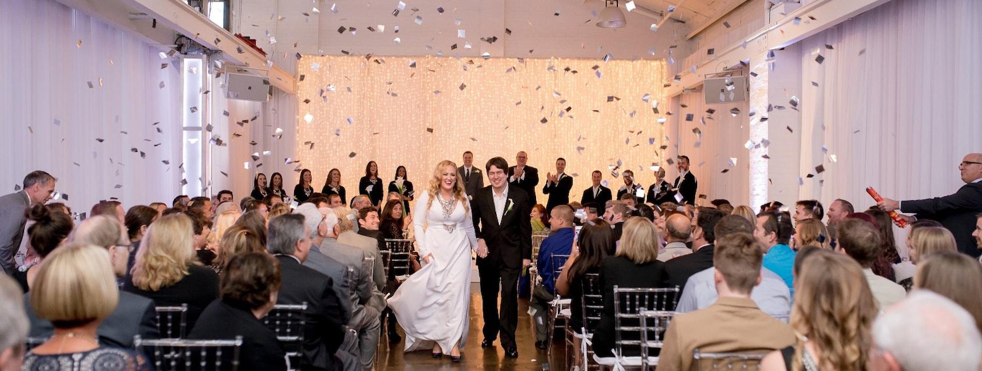 Bride and Groom Ceremony Confetti Downtown Indianapolis