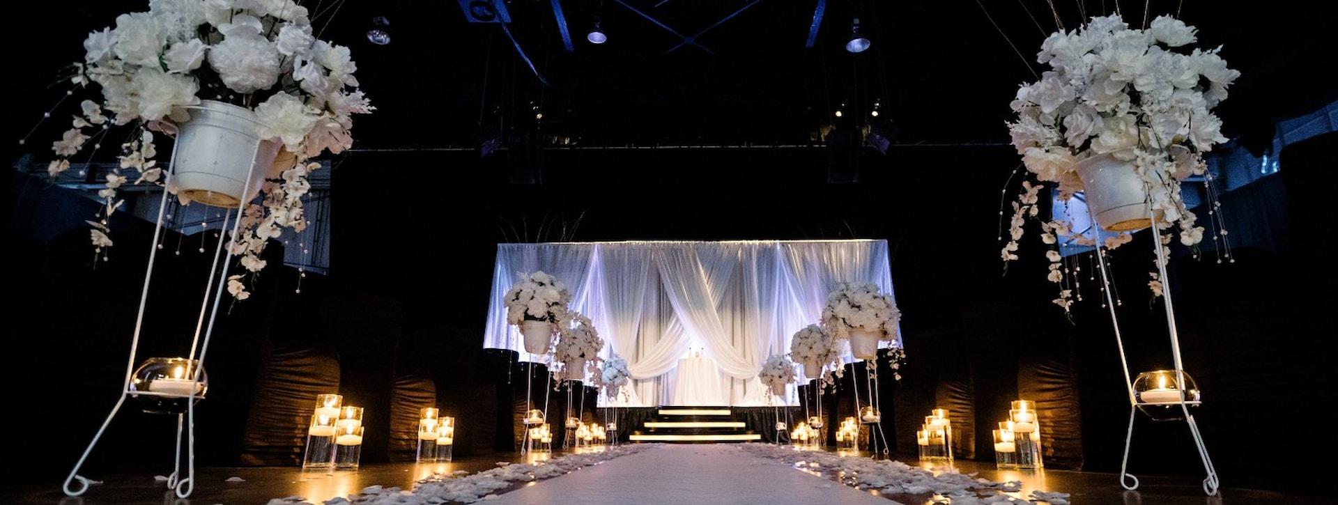 Wedding Ceremony aisle and stage at The Crane Bay Event Venue in Downtown Indianapolis