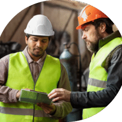 Workers discussing