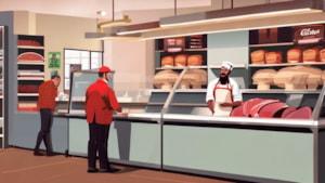 Butchers at the shop counter