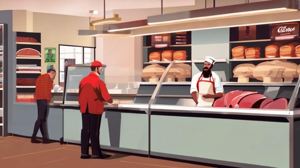Butchers at the shop counter