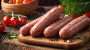 Fresh sausages on a board