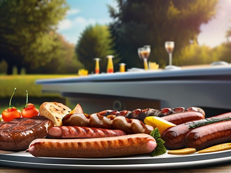 Grilled meats on a catering platter