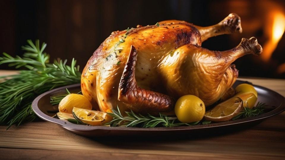 A roasted whole chicken