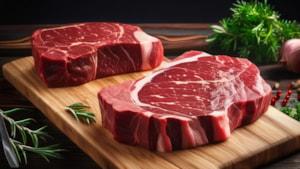 Raw beef steaks on a board