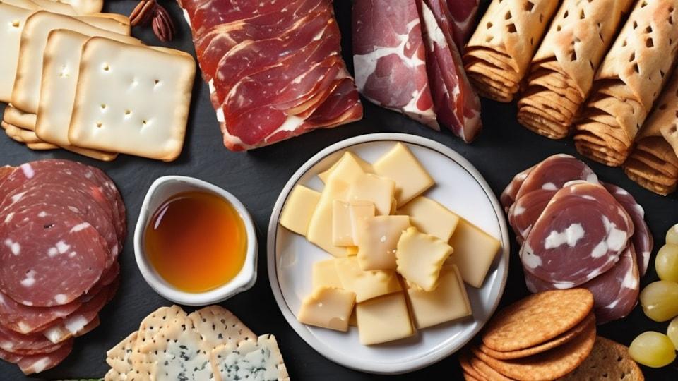 A charcuterie board with cured meats