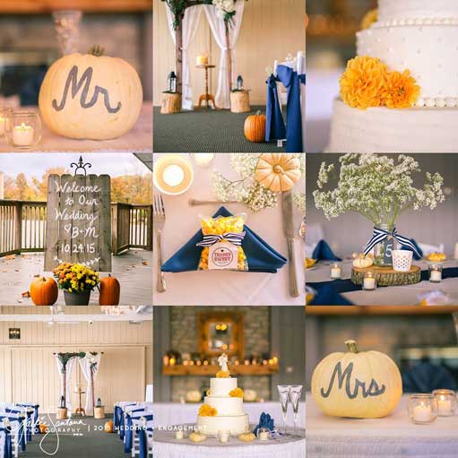 blue and yellow wedding decor