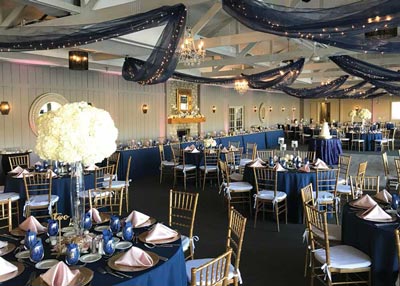 Modern wedding reception featuring navy at The Lodge at The Willows in Indianapolis