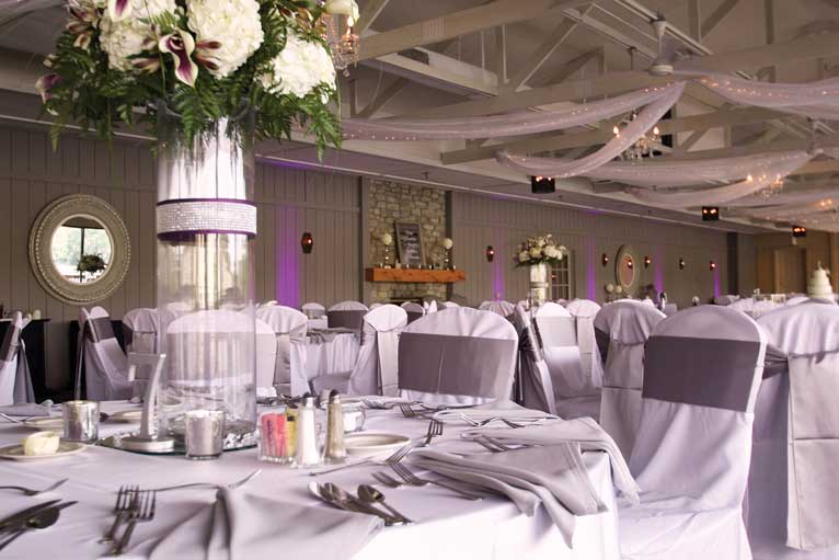 Lavender formal wedding reception event at The Lodge at The Willows in Indianapolis