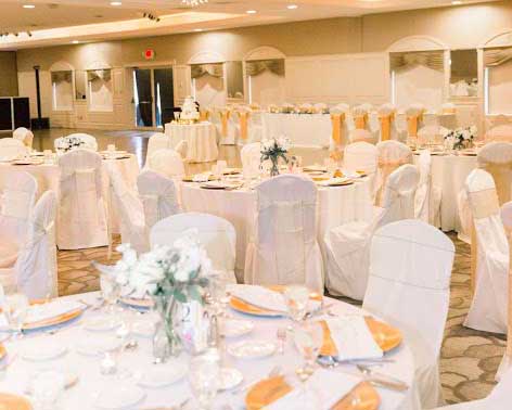 The Ballroom at The Willows decorated in for a formal Wedding Reception in Indianapolis