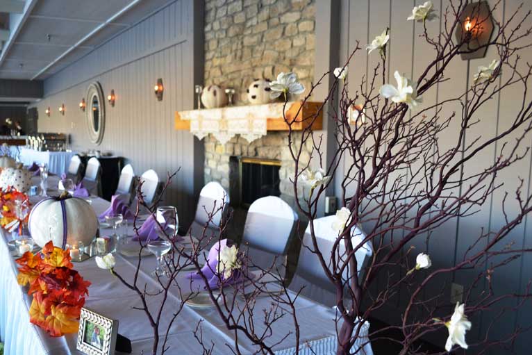 Pumpkins make this autumn themed wedding reception complete at The Lodge at The Willows in Indianapolis