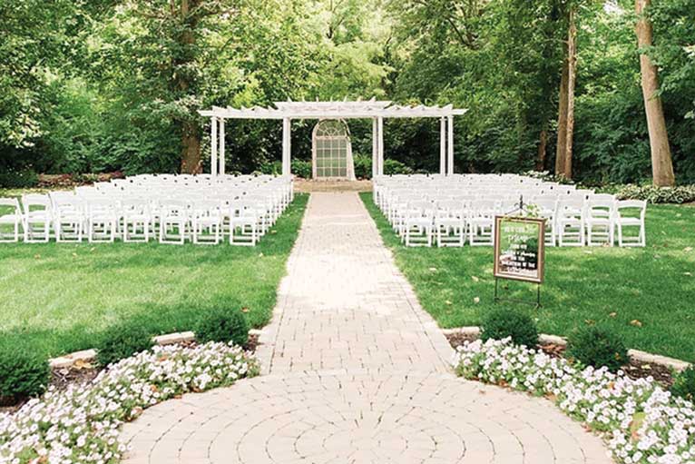 The Lakefront Garden at The Willows is ready for an outdoor wedding ceremony in Indianapolis