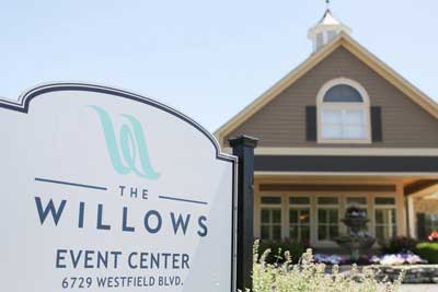 The entrance sign off of Westfield Road in Indianapolis for The Willows Event Center
