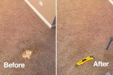 Repaired carpet from a cigarette burn