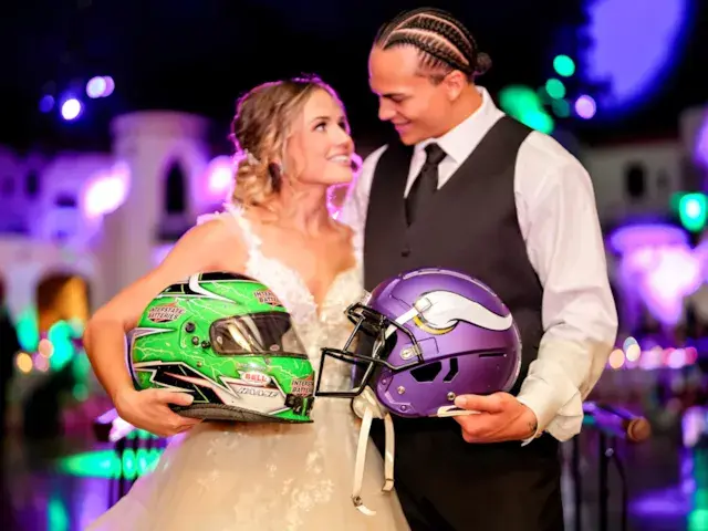 McKenna-haase-Zavier-scott-Indiana-Roof-wedding-racecar-driver-colts-football-player-helmets