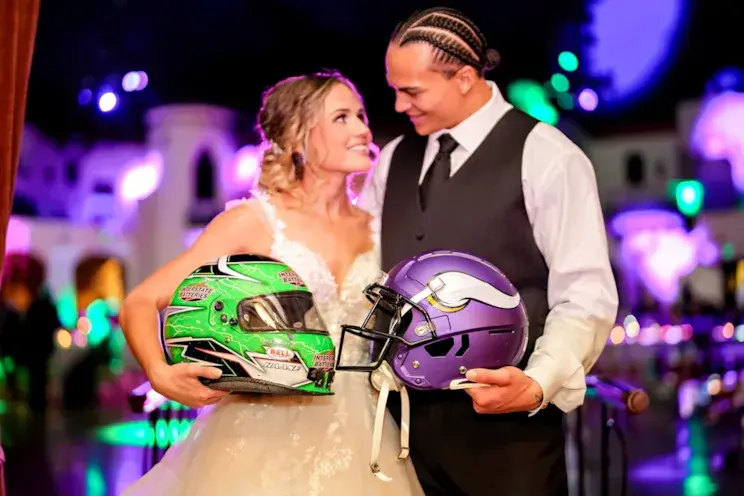 McKenna-haase-Zavier-scott-Indiana-Roof-wedding-racecar-driver-colts-football-player-helmets