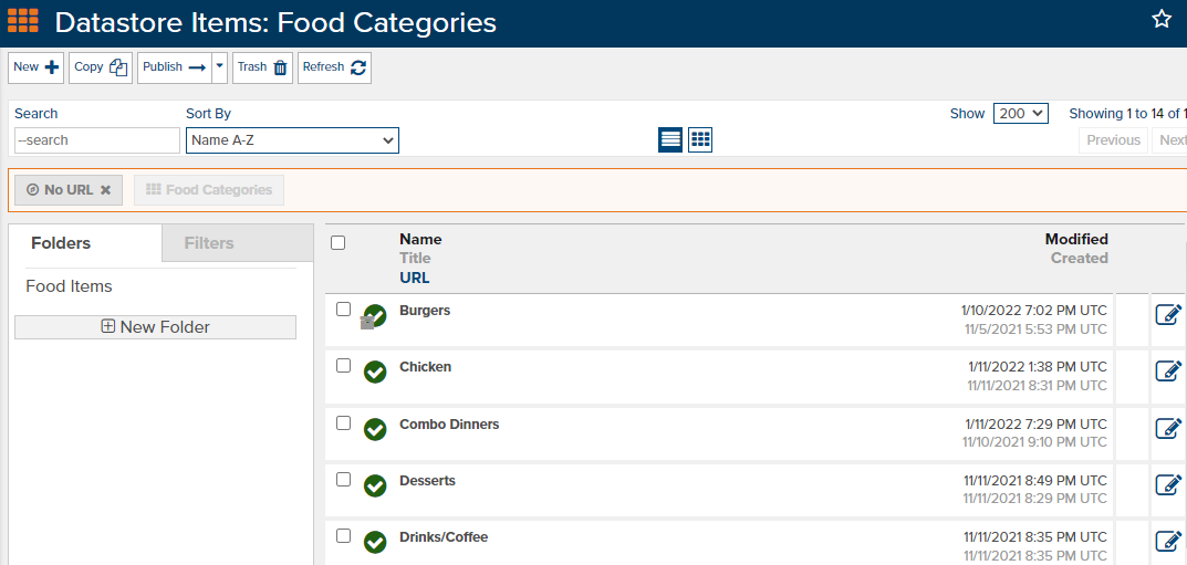 Menu Builder - Food Category Datastore