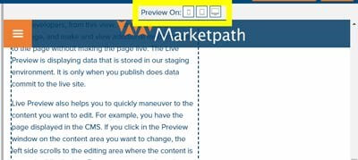 Live Preview Display Options in Marketpath CMS